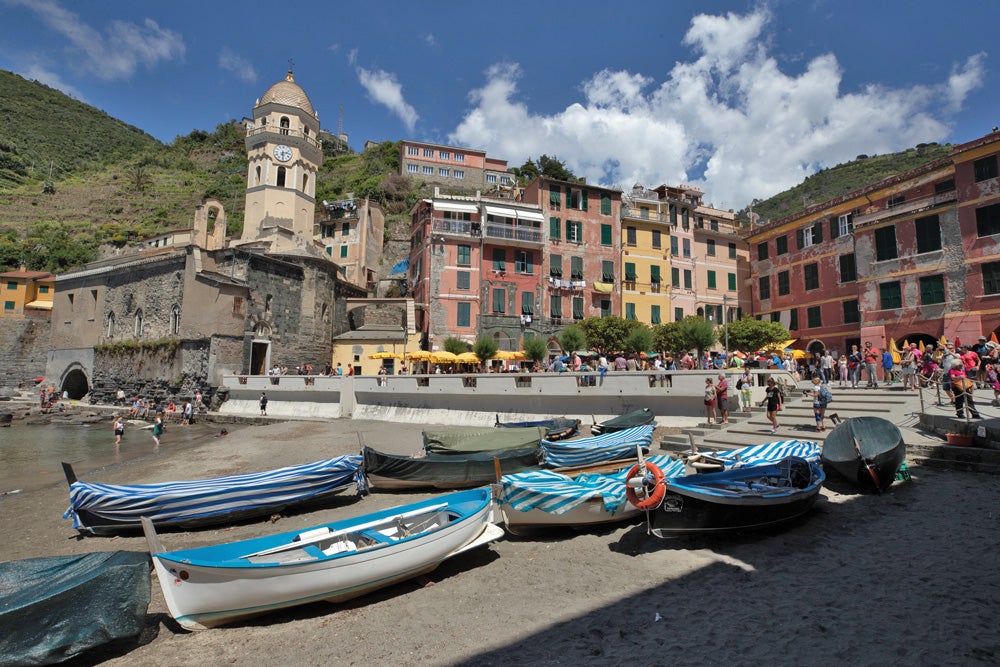The picturesque harbor of Vernazza, one of the five small villages that make up Cinque Terre, a UNESCO World Heritage Site since 1997, on the Italian Riveria.