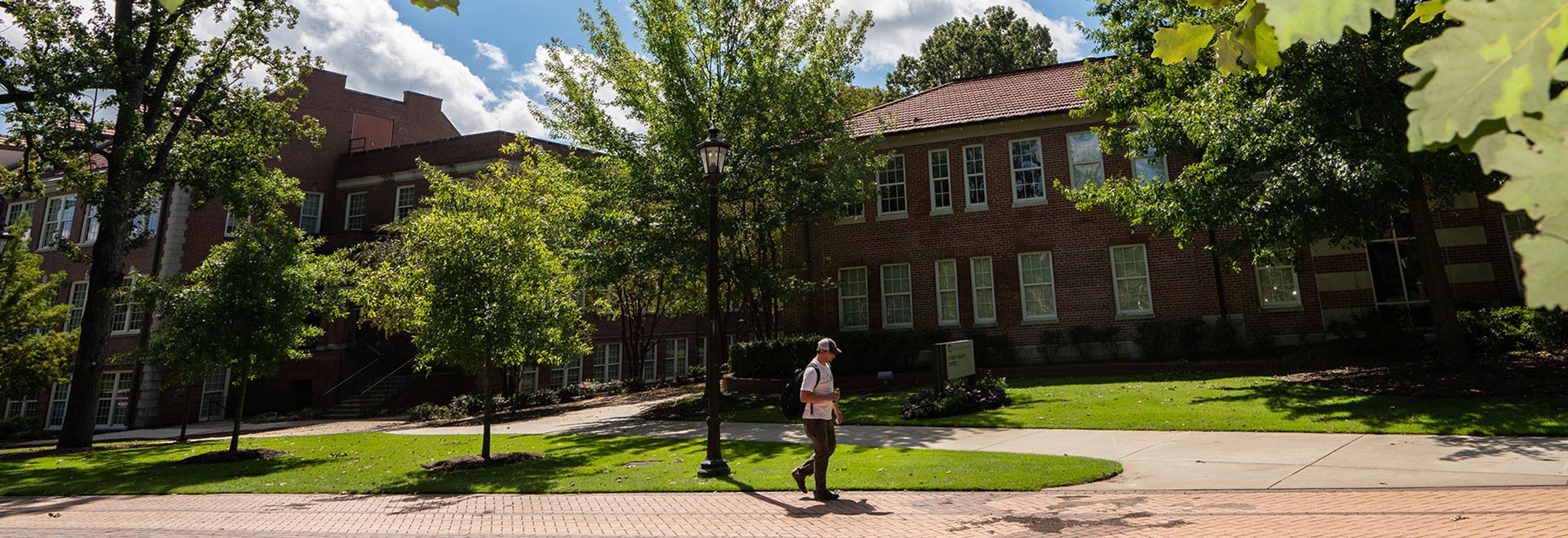 Student walking through campus