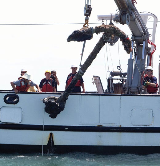 Researchers recovered an anchor from a shipwreck believed to be that of pirate Blackbeard's flagship, the Queen Anne's Revenge, in 2011 in the waters near Beaufort Inlet.
