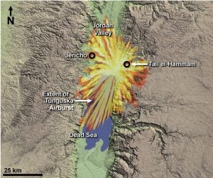 Map of the Jordan Valley illustrating the reach of a similar blast