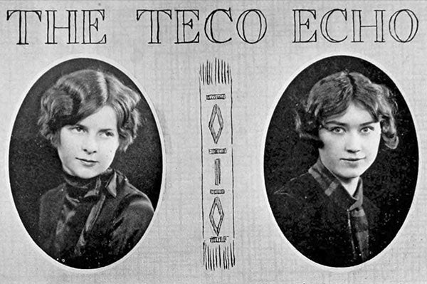 an old photo of two women with the words "The Teco Echo".