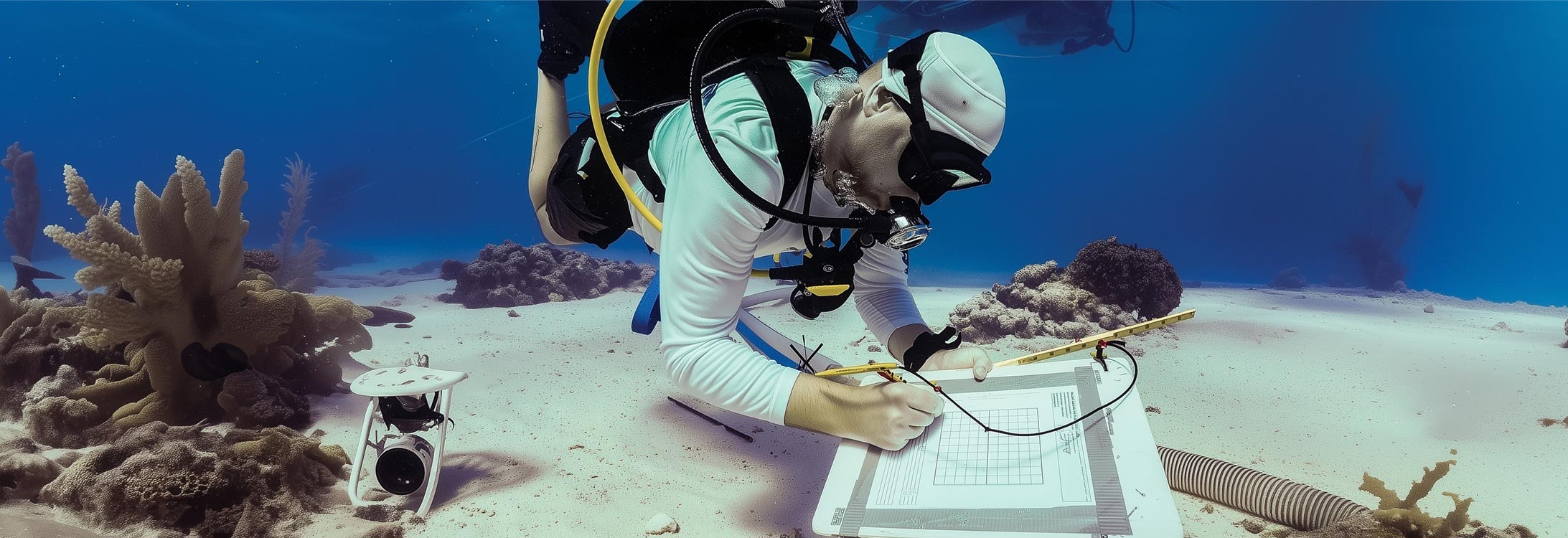 A diver investigating a plaque
